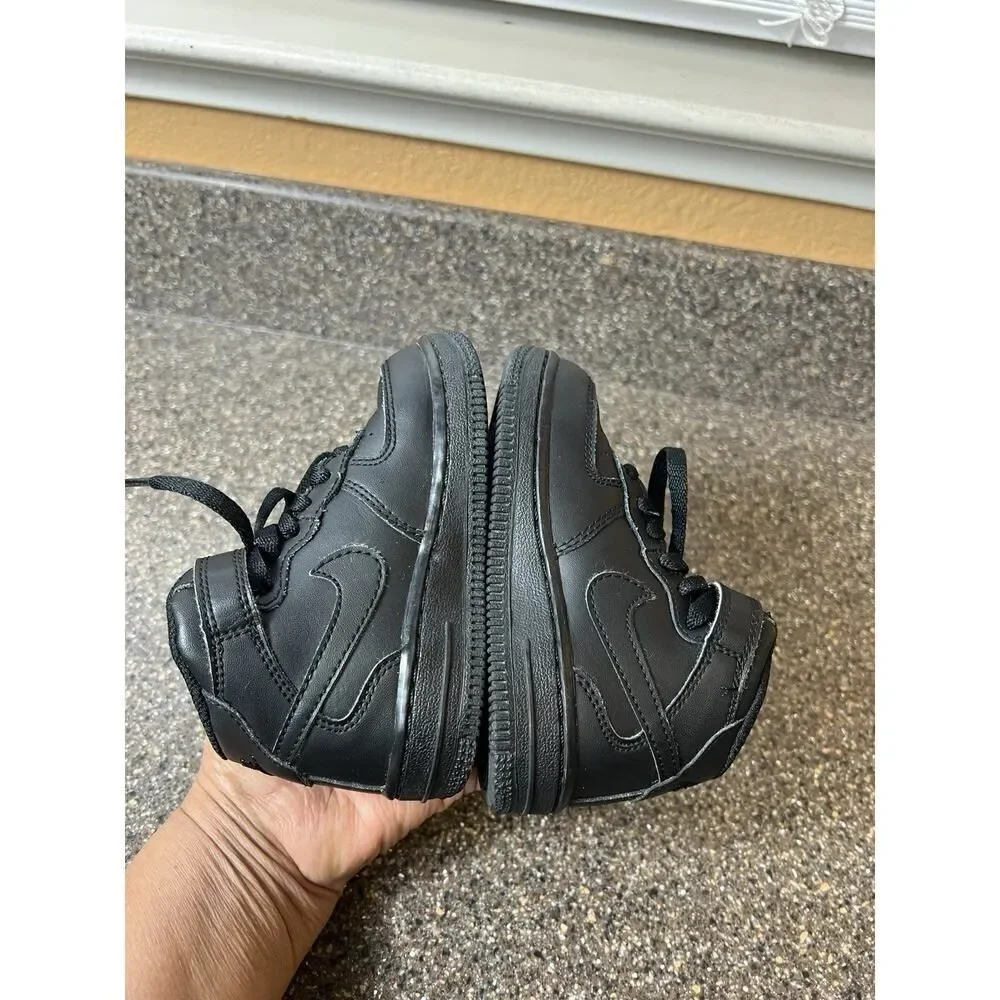 Nike Classic Kids Toddler Sz 7 Black High Top Leather Sneaker Shoes Snap/Lace Up